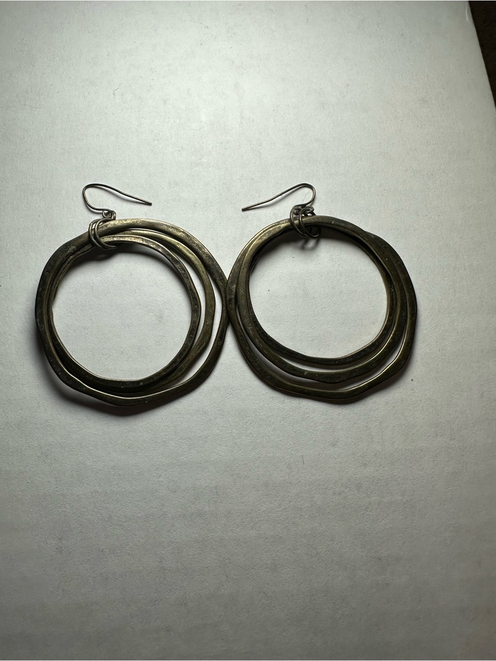Triple Hoop Drop Earrings in Bronze color